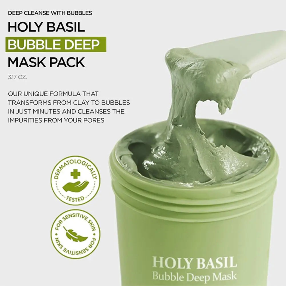 Transform Your Skin with the Korean Carbonic Acid Holy Basil Bubble Mask - Exfoliate, Deep Cleanse, and Achieve Pore-Perfect Radiance!